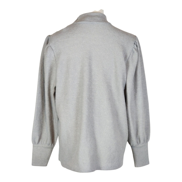 Como Blu Gray Rhinestone Button Shoulder Sweater Balloon Sleeve L - Picture 4 of 8